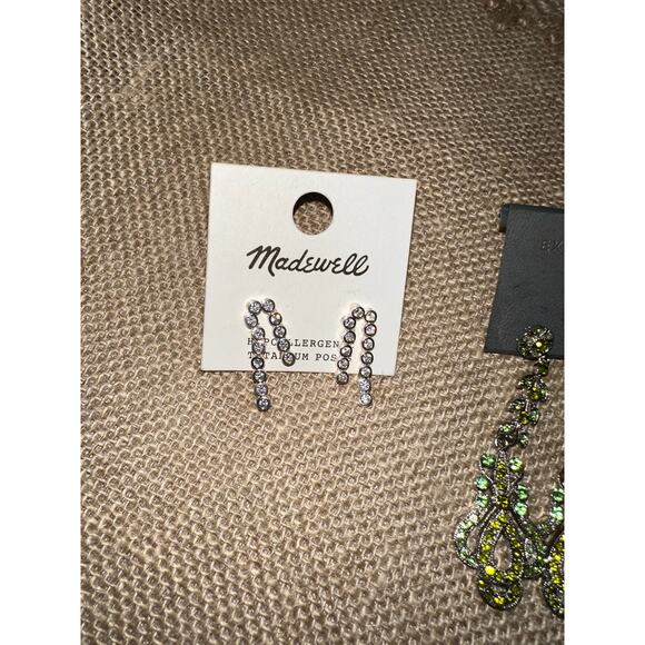 New Madewell Rhinestone Stud Earrings Express Green Silver Dangle $70 Bundle Lot - Picture 4 of 7